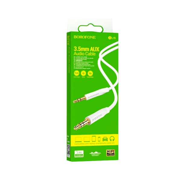 Кабель AUX Borofone BL16 Jack 3.5mm (m)-Jack 3.5mm (m) 1.0м ПВХ белый (1/360)