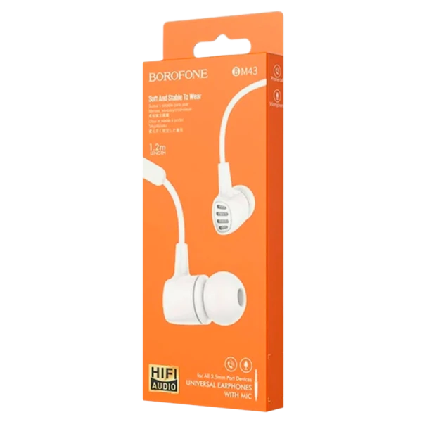 Наушники внутриканальные Borofone BM43 с микр. белый (1/76/304)