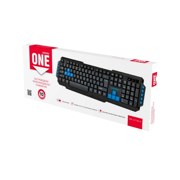 Клавиатура беспроводная Smartbuy 231 игровая USB мультимед. черный синий (1/20)