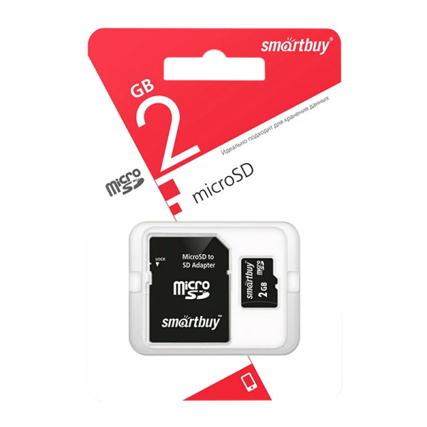 Карта памяти microSD Smartbuy 2GB Class4 10 МБ/сек с адаптером