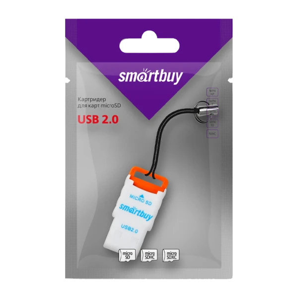 Картридер Smartbuy 707 USB2.0 microSD оранжевый (1/20)
