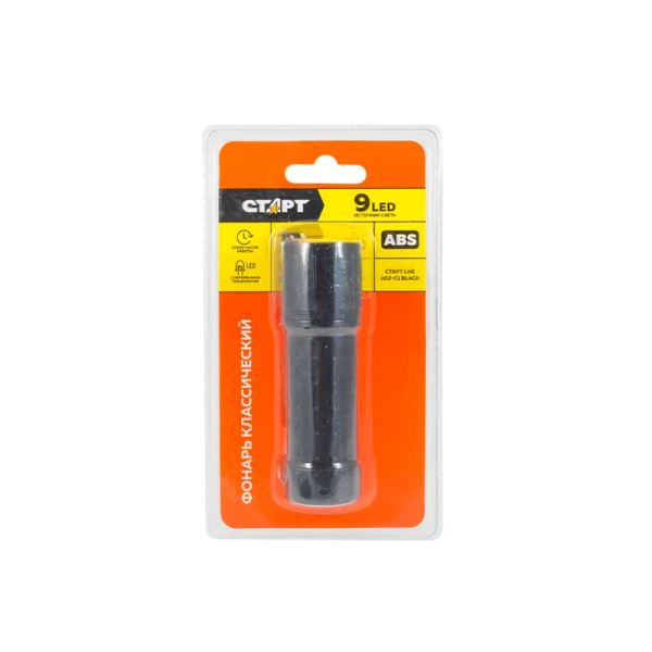Фонарь светодиодный Старт LHE 202-C1 9LED от батареек черный (1/20/200)