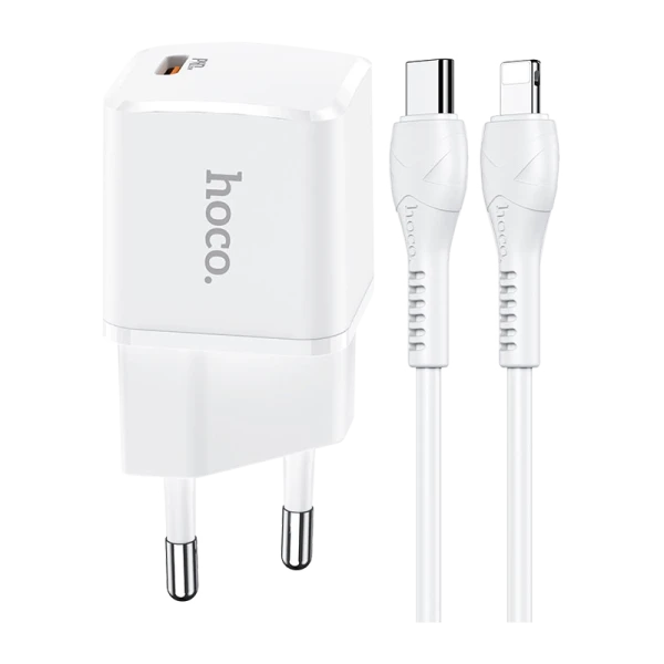 Сетевое З/У HOCO N10 Type-C 20W PD3.0 с кабелем Type-C-Lightning белый (1/12/120)