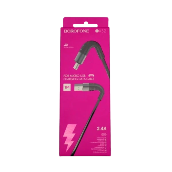 Кабель Borofone BX32 USB (m)-microUSB (m) 1.0м 2.4A нейлон черный (1/360)