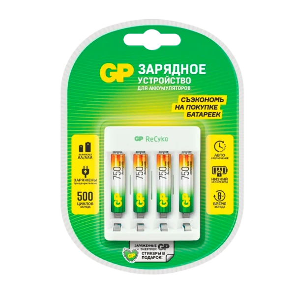 З/У для аккумуляторов GP E411/75AAAHCCS-2CR1 AA/AAA Ni-MH 4 слота +4AAA 750mAh (1/5/10)