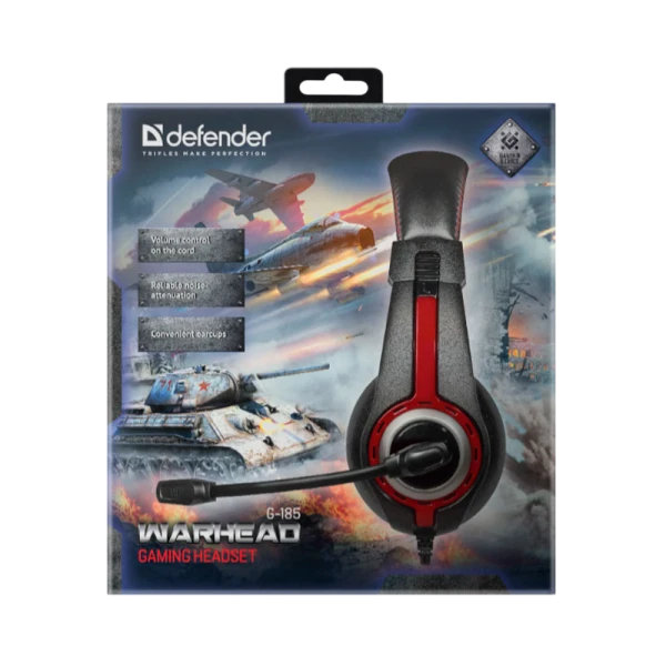Наушники полноразмерные Defender G-185 Warhead с микр. игровые черный красный (1/16)