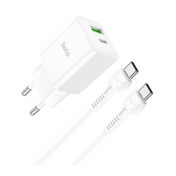 Сетевое З/У HOCO N28 1USB/Type-C 20W с кабелем Type-C-Type-C 60W белый (1/13/130)