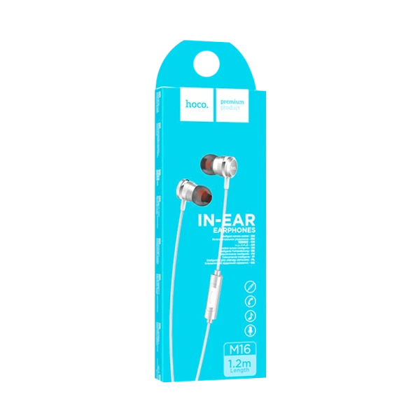 Наушники внутриканальные HOCO M16 с микр. серебряный (1/30/300)