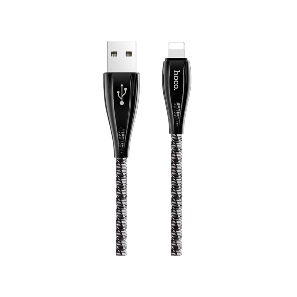 Кабель HOCO U56 USB (m)-Lightning (m) 1.2м 2.4A металл серый (1/28/168)