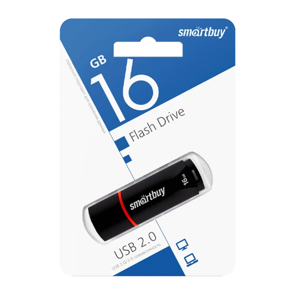 Флеш-накопитель Smartbuy Crown 16GB USB2.0 пластик черный