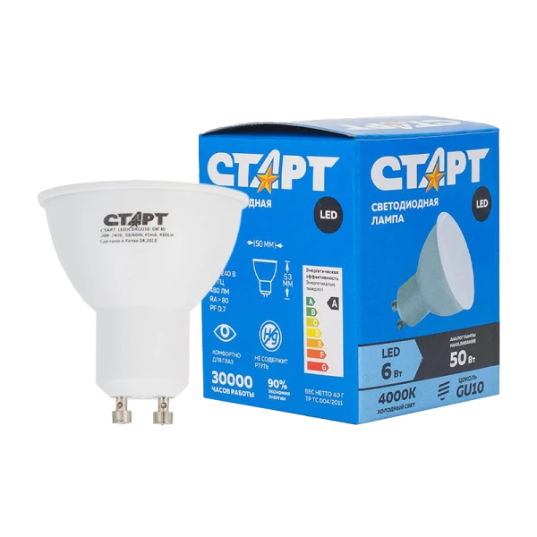 Лампа светодиодная Старт GU10 6W 220V рефлектор (1/10/100)