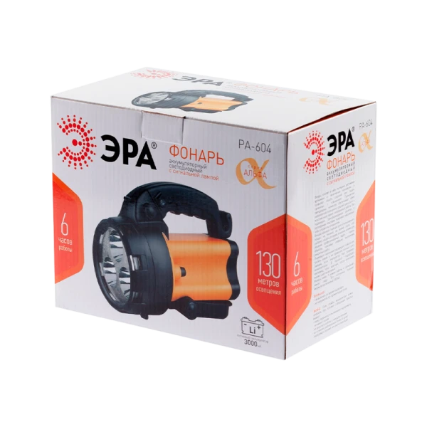 Фонарь туристический ЭРА PA-604 АЛЬФА 3W 4LED от аккумулятора сигнальная лампа оранжевый (1/8)
