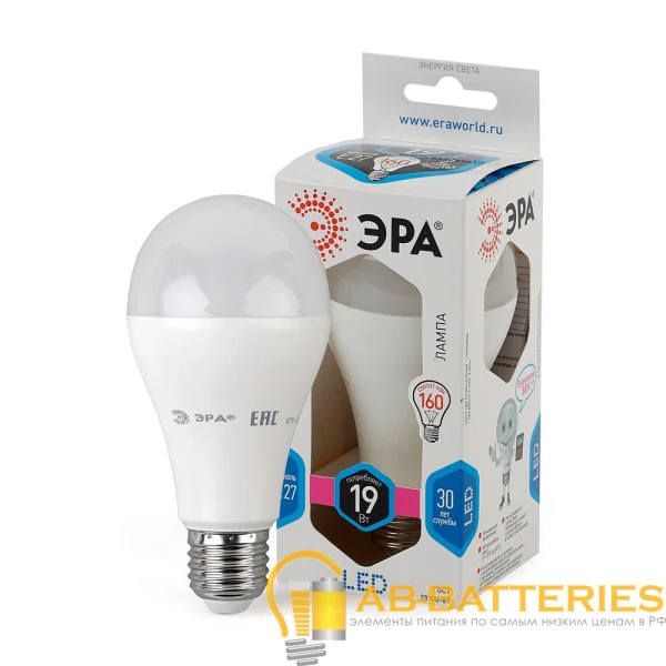 Лампа светодиодная ЭРА A65 E27 19W 6000К 170-265V груша Eco (1/10/100)