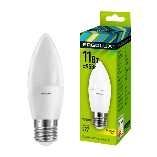 Лампа светодиодная Ergolux C35 E27 11W 3000К 172-265V свеча (1/10/100)