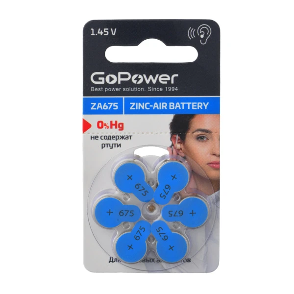 Батарейка GoPower ZA675 BL6 Zinc Air (6/60/600/3000)