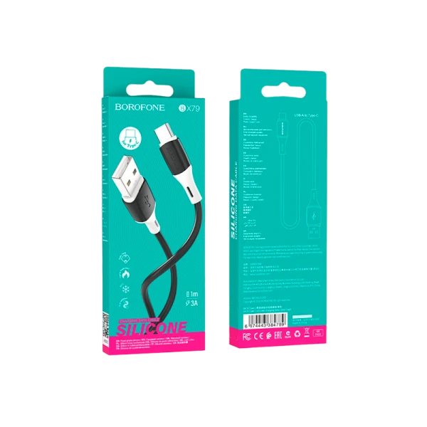 Кабель Borofone BX79 USB (m)-Lightning (m) 1.0м 2.4A силикон черный (1/360)