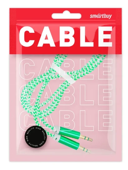 Кабель AUX Smartbuy Jack 3.5mm (m)-Jack 3.5mm (m) 1.0м нейлон зеленый (1/100)