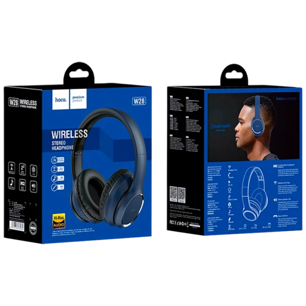 Наушники полноразмерные HOCO W28 bluetooth 5.0 с микр. microSD синий (1/30)