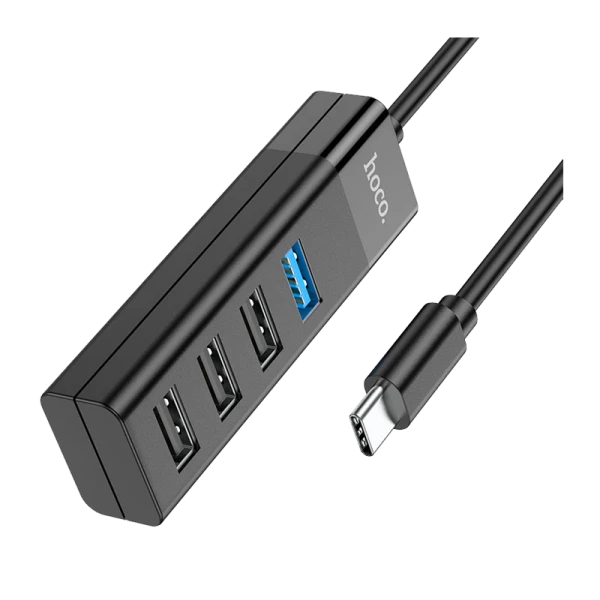 USB-Хаб HOCO HB25 4USB Type-C (m) USB3.0 0.3м черный (1/18/180)
