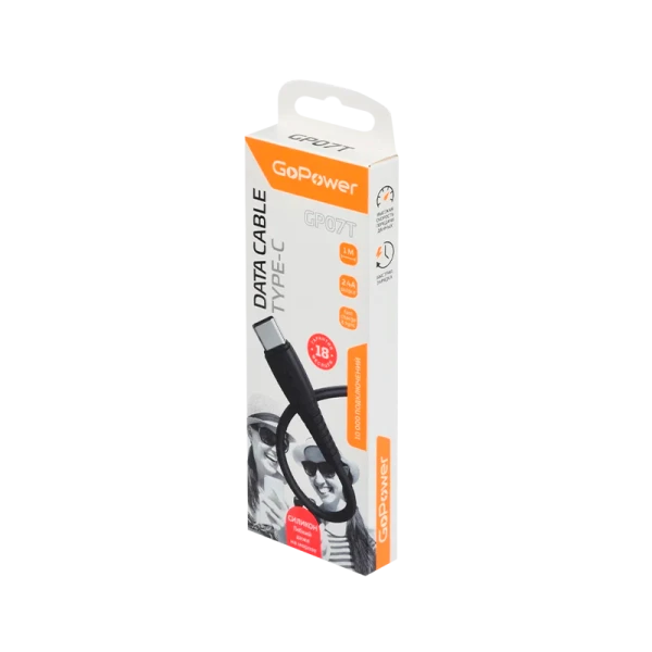 *Кабель GoPower GP07T USB (m)-Type-C (m) 2.4A силикон черный (1/200/800) 
