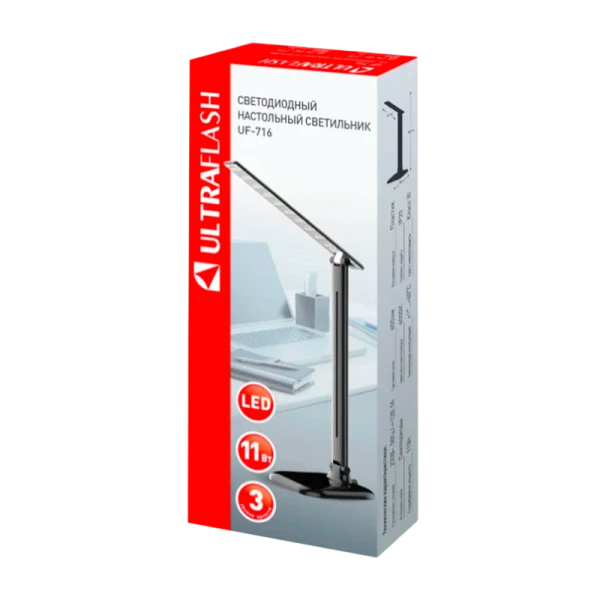 Светильник настольный Ultraflash UF-716 11W 220V 1LED на основании сенс. 3 ур.ярк. черный (1/22)