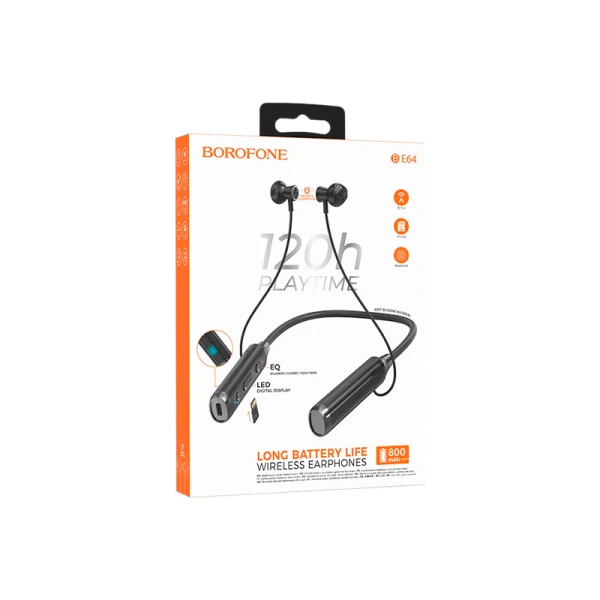Наушники вставные Borofone BE64 bluetooth 5.3 с микр. спорт. черный (1/84)