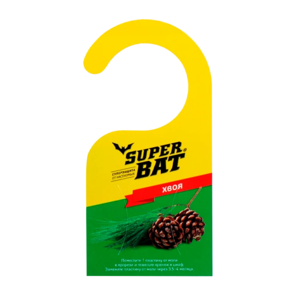 Пластины от моли SuperBAT Хвоя, средство инсектицидное Домойвой-Антимоль 9шт+2 крючка, 45 шт./кор.
