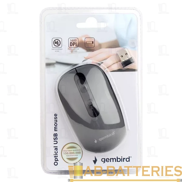 Мышь беспроводная Gembird MUSW-355-Gr классическая USB бесшумная черный (1/40)