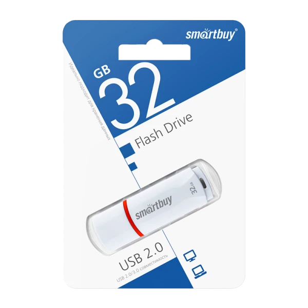 Флеш-накопитель Smartbuy Crown Compact 32GB USB2.0 пластик белый