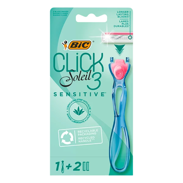Бритва BIC "CLICK SESITIVE 3" 3 лезвия 2 кассеты пластиковая ручка (1/10)