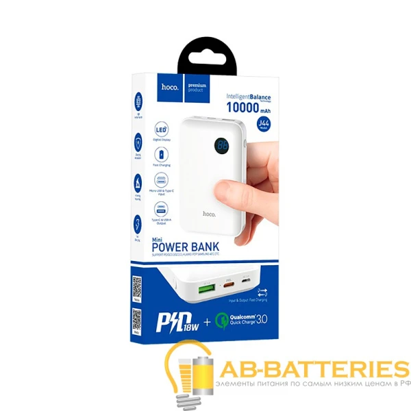 Внешний аккумулятор HOCO J44 10000mAh 2.0A 1USB/Type-C QC3.0 белый (1/34)
