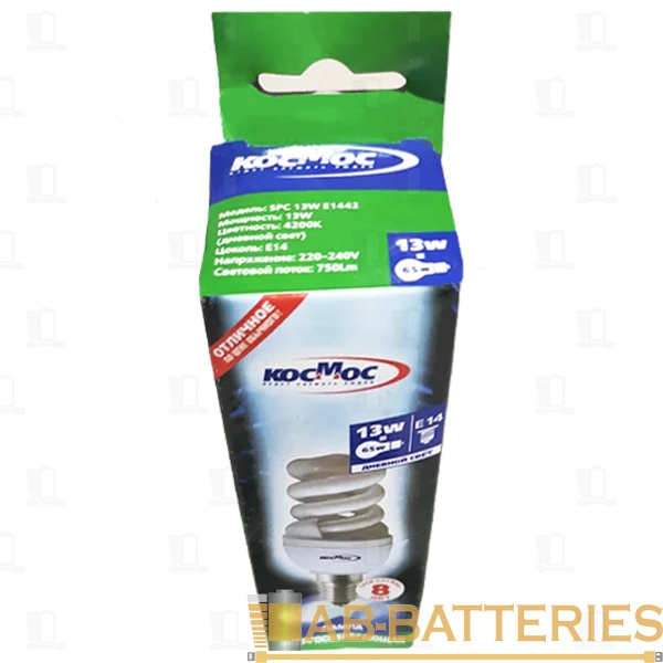 Лампа энергосберегающая Космос SPC E14 13W 4200К 220V спираль