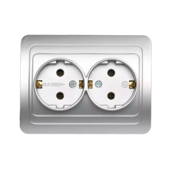 Розетка Smartbuy 2-местная с заземлением 16А серебро "Марс"