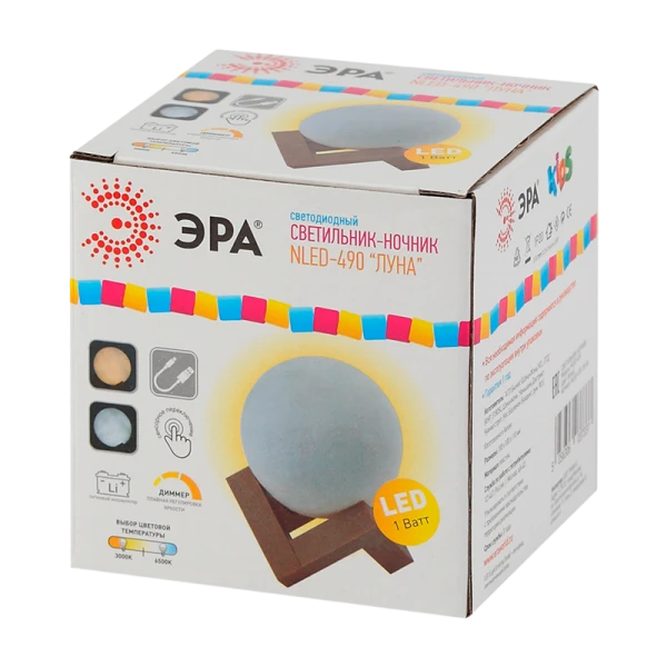 Ночник ЭРА NLED-490 1LED 1W 220V на основании рег.ярк./цвета белый (1/12)