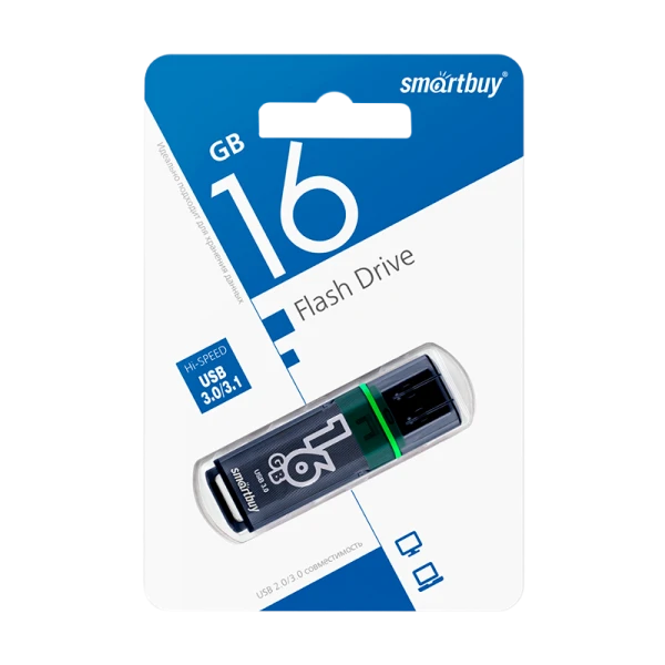 Флеш-накопитель Smartbuy Glossy 16GB USB3.0 пластик серый