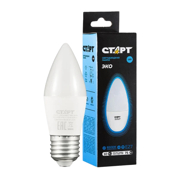 Лампа светодиодная Старт B35 E27 10W 6500К 220V свеча Black матовая (1/10/100)