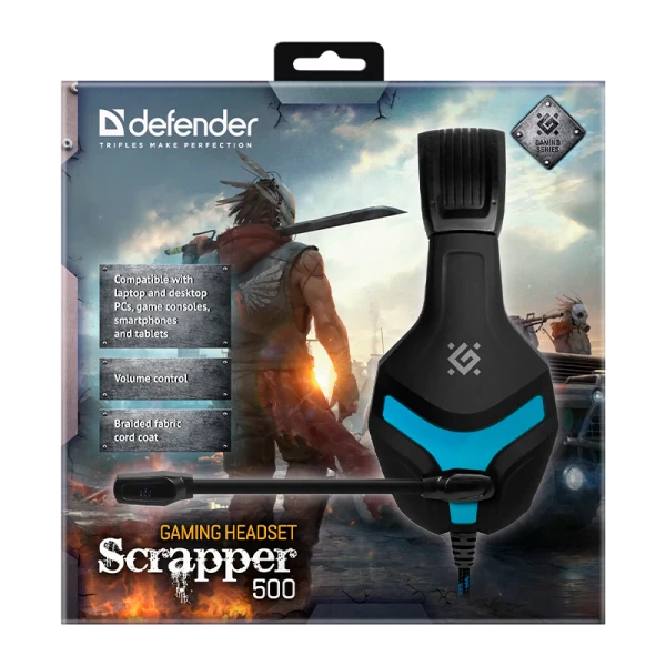 Наушники полноразмерные Defender Scrapper 500 с микр. игровые черный синий (1/16)