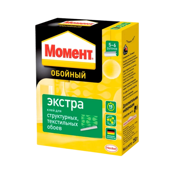 Клей Момент ЭКСТРА обойный 250г для структурных и текстильных обоев (1/24)