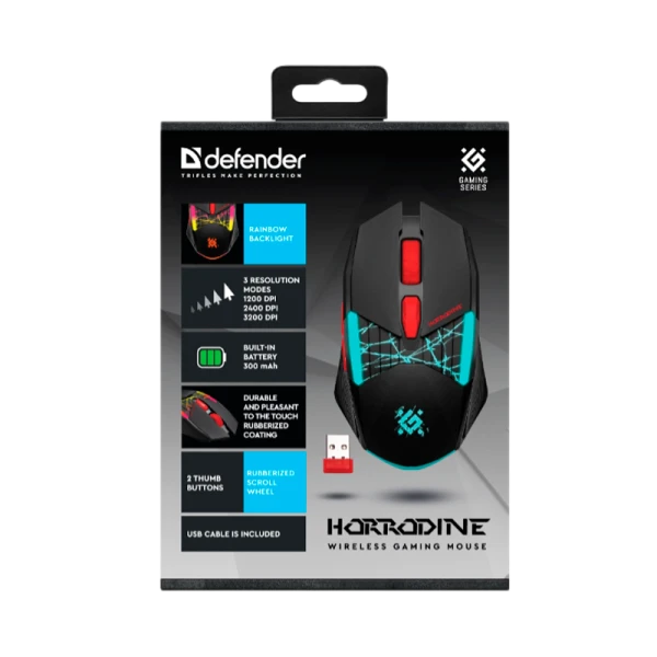 Мышь беспроводная Defender GM-237 HORRODINE игровая USB черный (1/40)