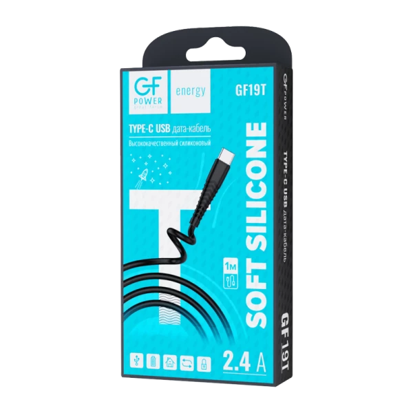 Кабель GFPower 19T USB (m)-Type-C (m) 1.0м 2.4A силикон черный (1/120/480)