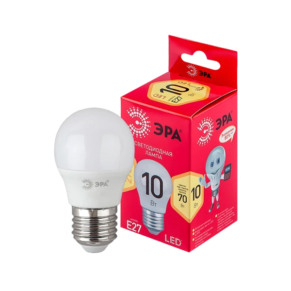 Лампа светодиодная ЭРА P45 E27 10W 2700К 220-240V шар Eco (1/10/100)