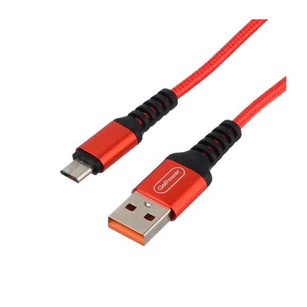 *Кабель GoPower GP02M USB (m)-microUSB (m) 1.0м 2.4A нейлон красный (1/200/800) 