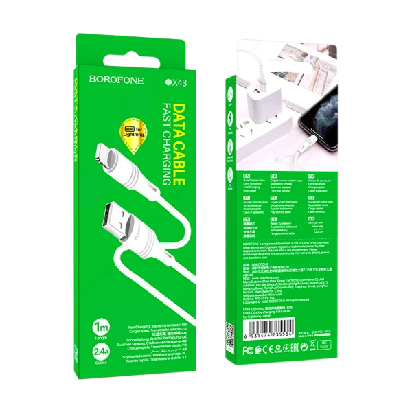Кабель Borofone BX43 USB (m)-Lightning (m) 1.0м 2.4A ПВХ белый (1/360)