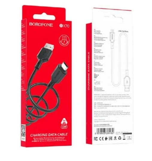 Кабель Borofone BX70 USB (m)-microUSB (m) 1.0м 2.4A ПВХ черный (1/360)
