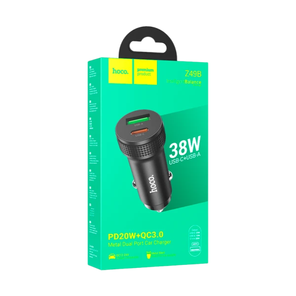 Автомобильное З/У HOCO Z49B 1USB/Type-C 3.0A 38W QC3.0 черный (1/13/130)