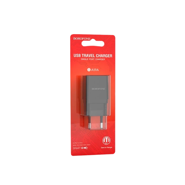 Сетевое З/У Borofone BA19A 1USB 1.0A черный (1/65/260)