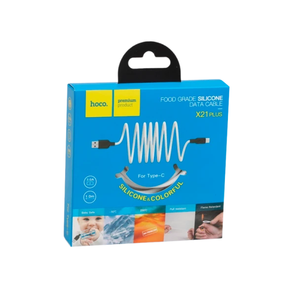 Кабель HOCO X21 Plus USB (m)-Type-C (m) 1.0м 3.0A силикон черный белый (1/28/168)