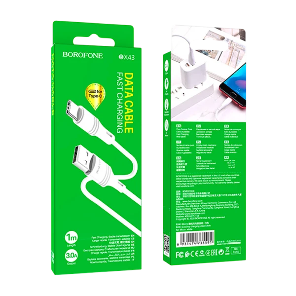 Кабель Borofone BX43 USB (m)-Type-C (m) 1.0м 2.4A ПВХ белый (1/360)