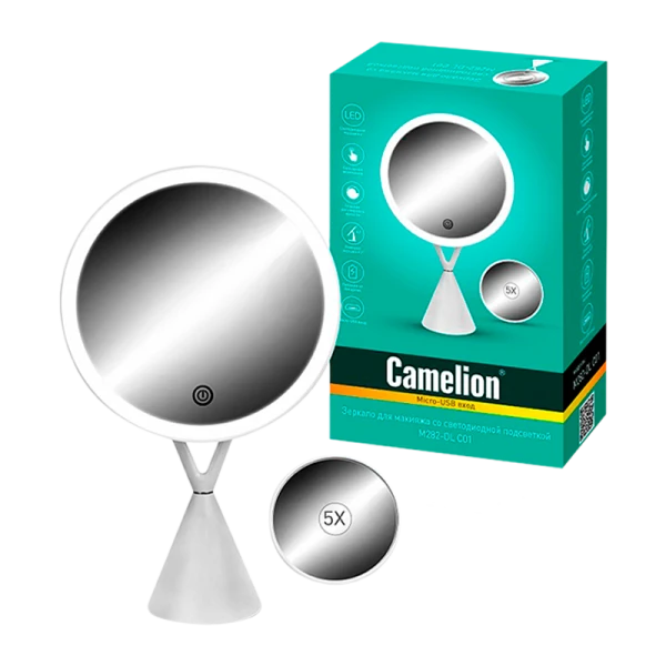 Зеркало Camelion M282-DL настольное подставка с подсветкой/5x белый (1/3)