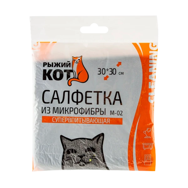 Салфетка Рыжий кот M-02 30х30см микрофибра универсальная серый (1/40/200)